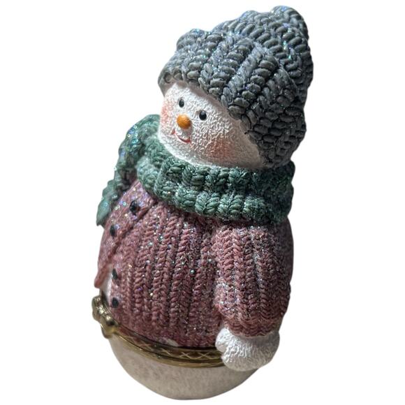 Glitter Snowman Trinket Box Hinged Holiday Decor Storage 3.5x3 - Picture 5 of 11